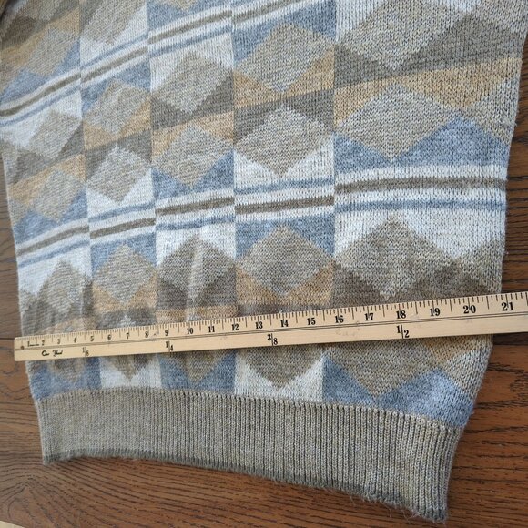 Vintage Janzen Sweater XL Brown Gray Sweater Geometric Diamond Pattern Knit - Picture 10 of 15